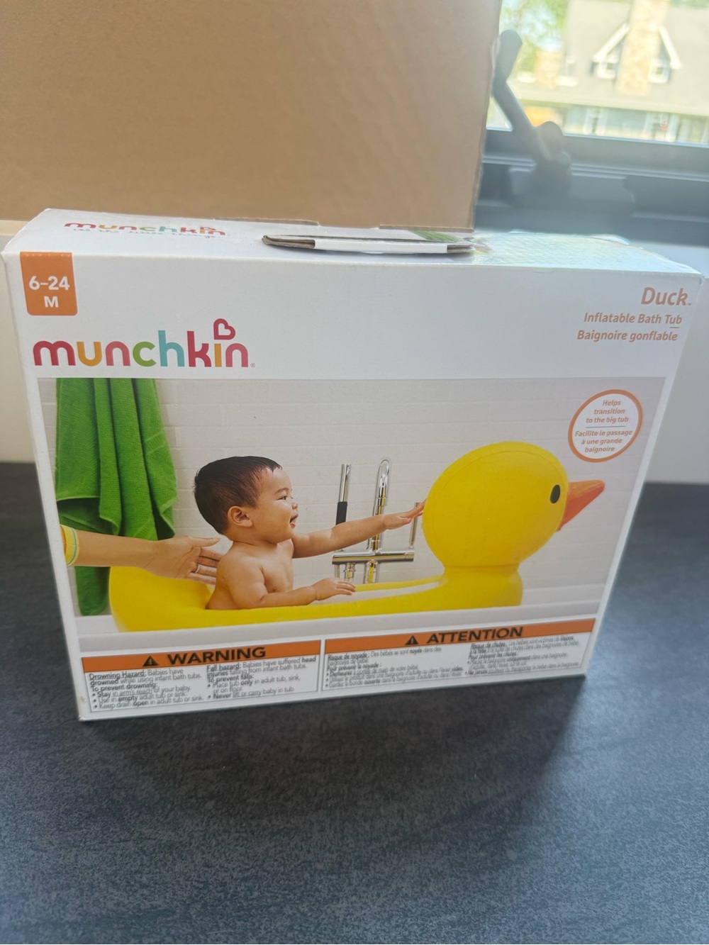 Munchkin Yellow Inflatable Duck Bath Tub Seat with Orange Beak